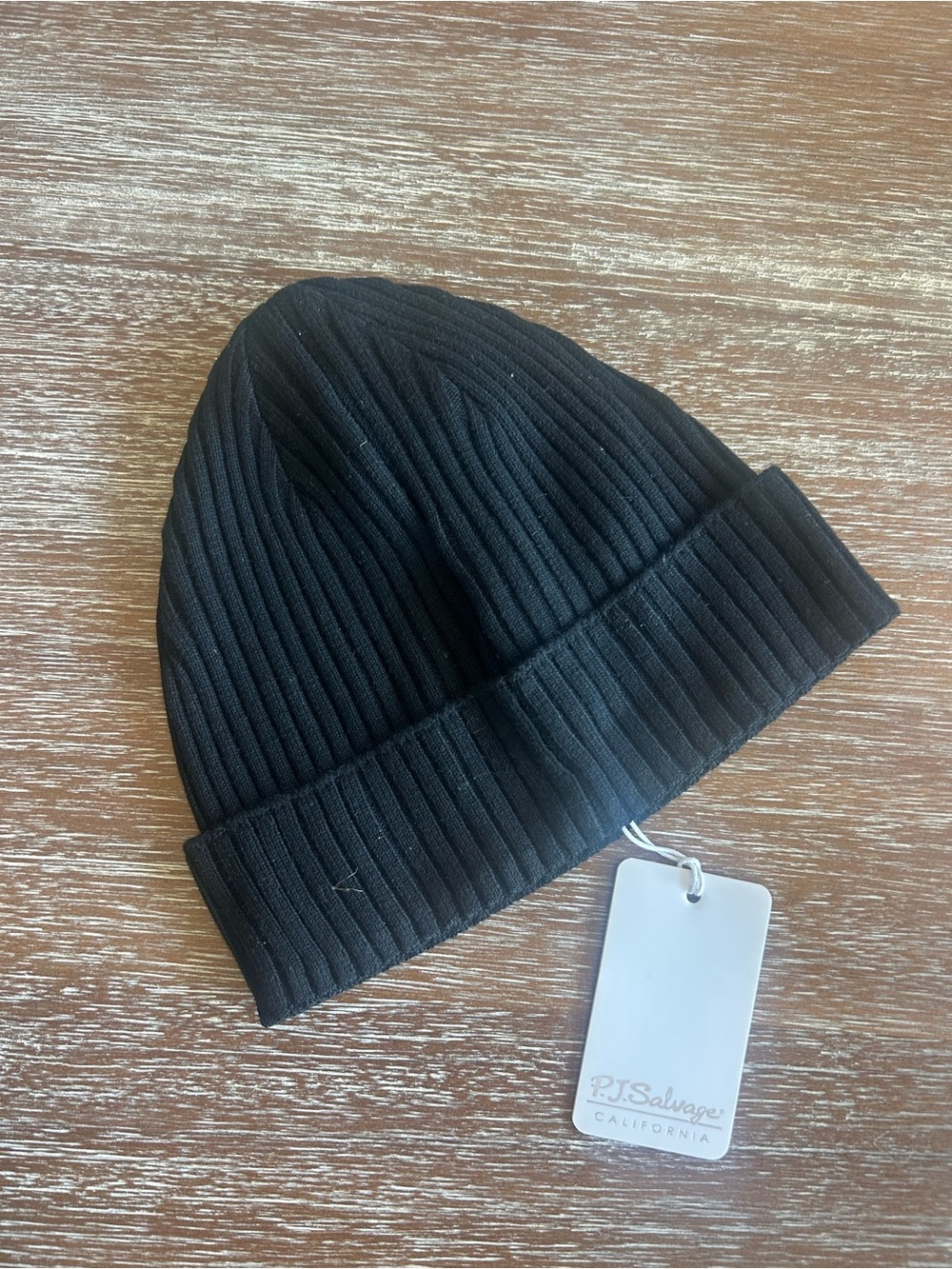 PJ Salvage Black Ribbed Luxe Beanie
